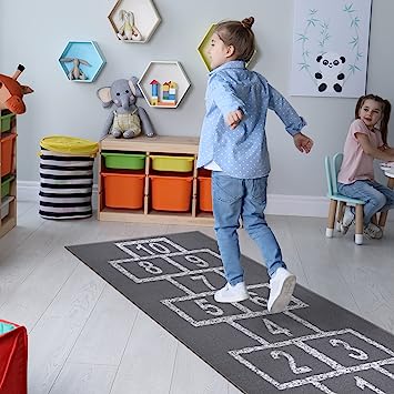 Machine Washable Wrinkle Free Abstract Hopscotch Design Cotton 3x6 Kid's Area Rug