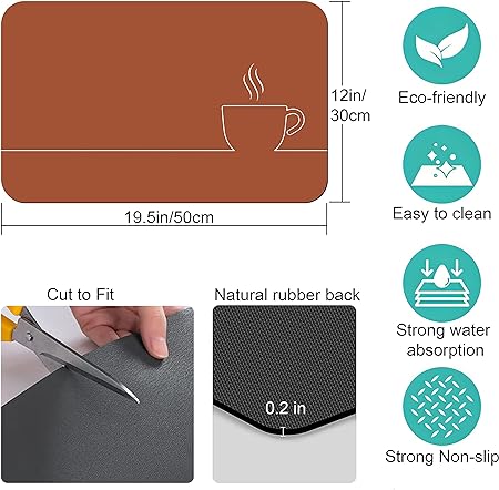 Accessories for Countertop Pioneer Flower Absorbent Hide Stain Rubber Backed Dish Drying Mats, (20x12in)