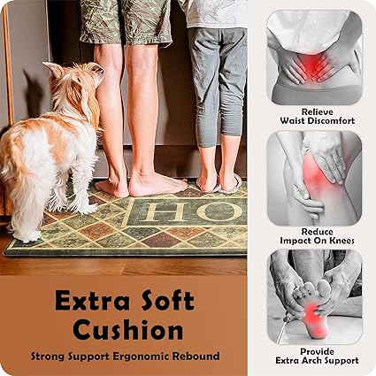 Colorful Stripe Anti Fatigue Non Slip Comfort Cushioned Standing Mat, 17"x47"+17"x30"