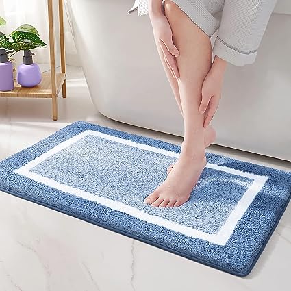 Ultra Soft and Water Absorbent Bath Rug, Bath Carpet, Machine Wash/Dry, for Tub, Shower, and Bath Room(20"x29",Blue and White)