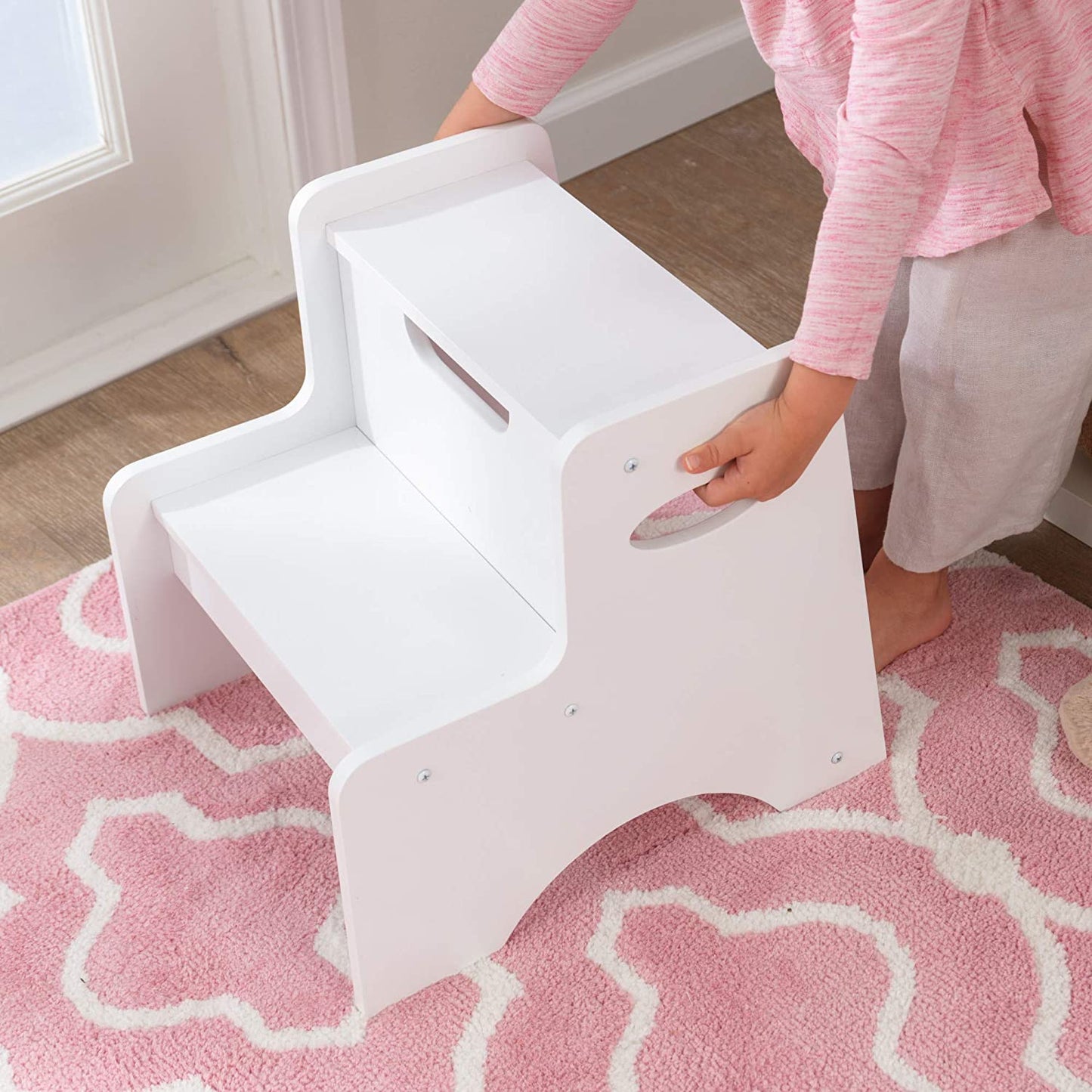 Wooden Two Step Children's Stool with HandlesWhite