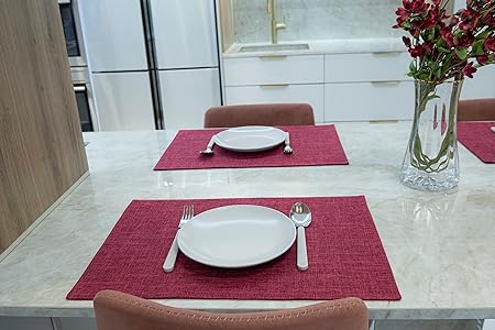 Placemat Set-Washable Elegant Table Mats for Dining Heat-Resistant Cloth Table. 13x19 - Pink