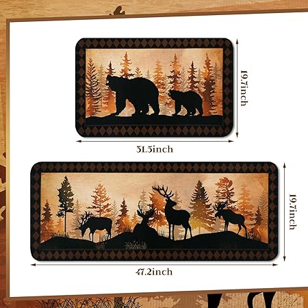 Non Slip Wildlife Cabin Rug Bear Deer, 19.7 x 31.5 and 19.7 x 47.2 Inch (Wildlife Style)