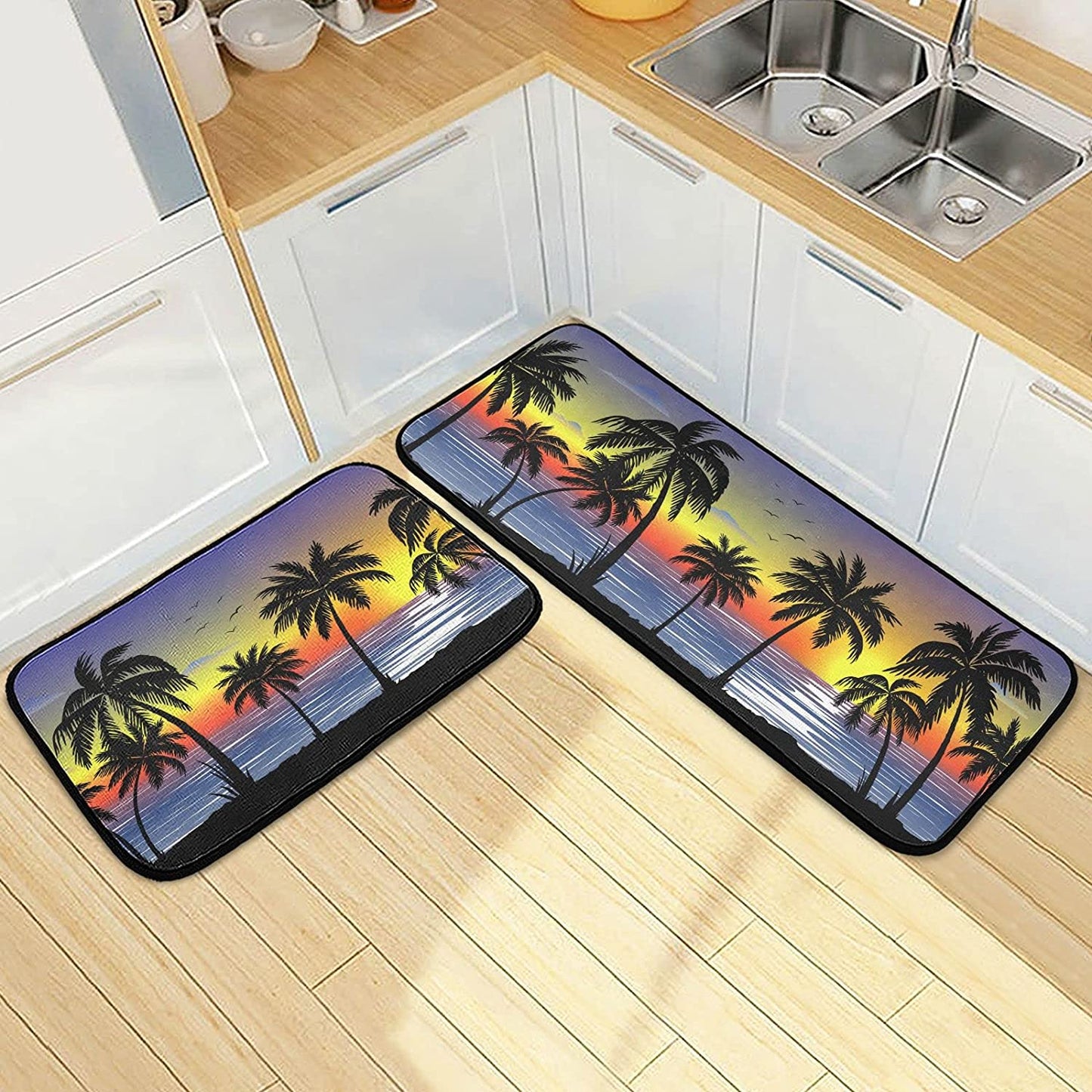 2 Pieces Honeycomb Beehive Wasp Bumblebee Anti Fatigue Kitchen Rug Set - 20"x28"+20"x47" 20"x28"+20"x47"