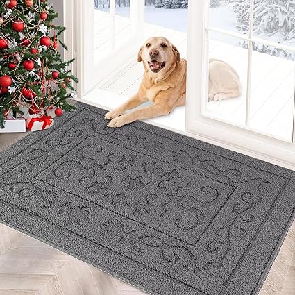 Machine Washable Non-Slip Rubber Backing Entrance Rug, Low Profile Absorbent Dirt Trapper Doormat