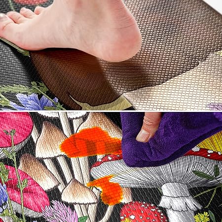 Set of 2 Anti Fatigue Mushroom Non-Skid Washable Kitchen Runner Rug, 17.5"x29.5"+17.5"x47"