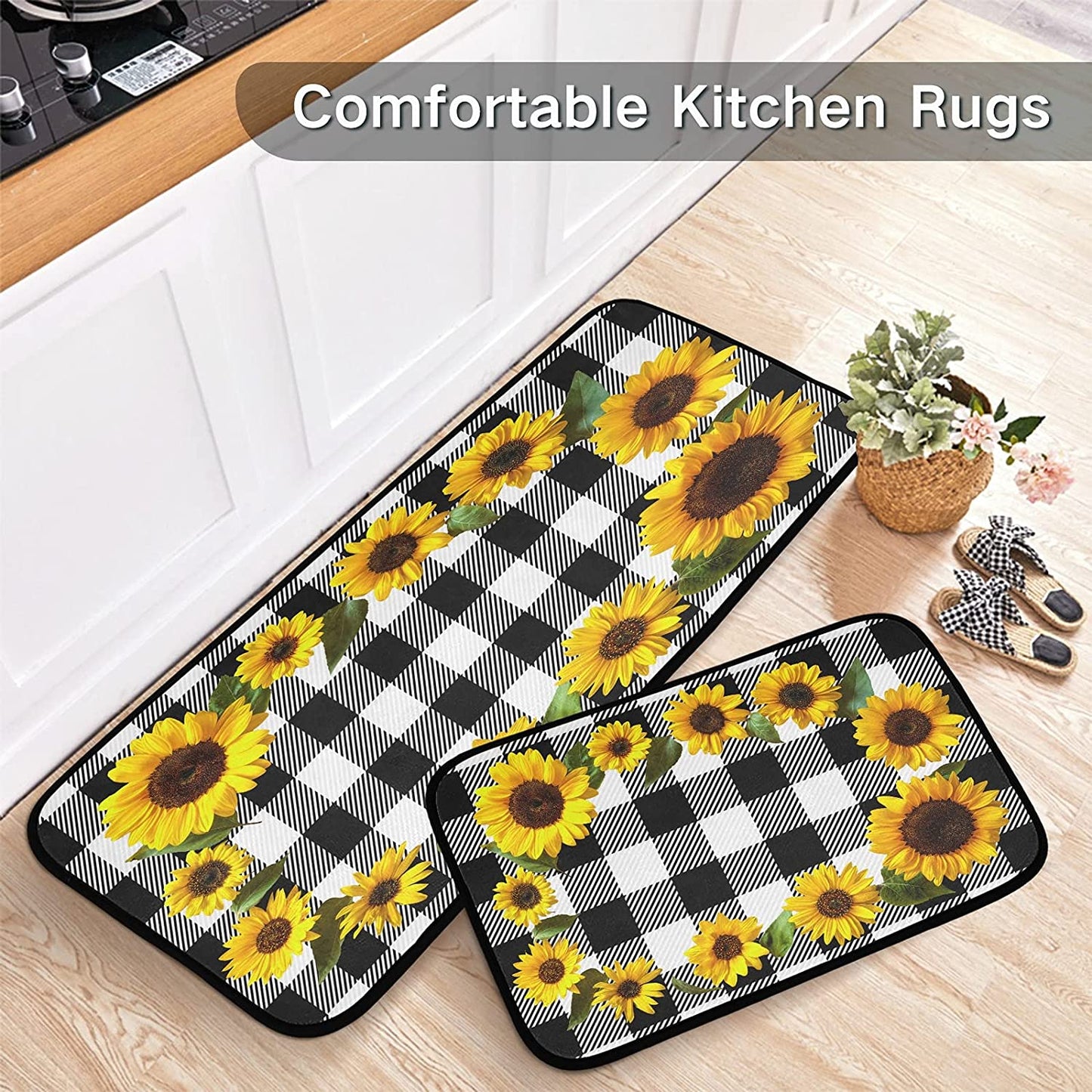 2 Pieces Honeycomb Beehive Wasp Bumblebee Anti Fatigue Kitchen Rug Set - 20"x28"+20"x47" 20"x28"+20"x47"