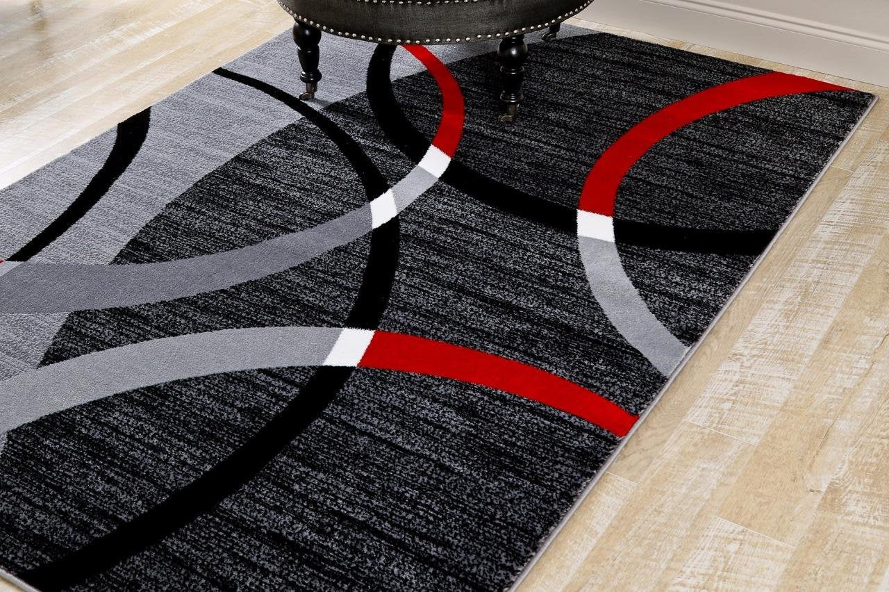 Modern Abstract Circles Red Gray Soft Area Rug