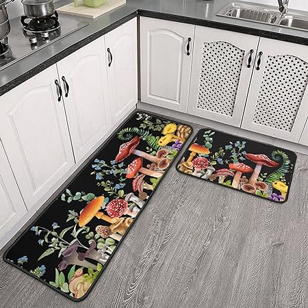 2-Piece Non-Slip Washable Absorbent Microfiber Kitchen Floor Decorative Mat 17 "x47+17 "x30