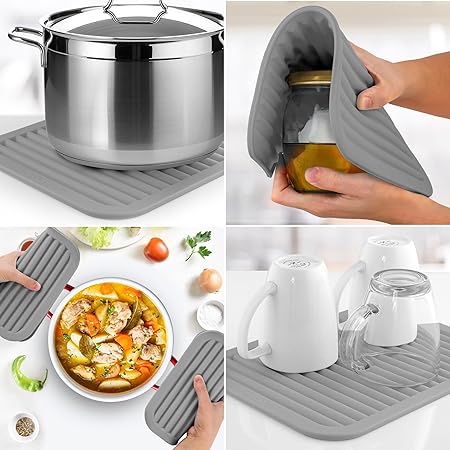 2 Pack (9"x12")Multi-Purpose & Versatile, Heat Resistant Silicone Trivets for Hot Pots and Pans - Black