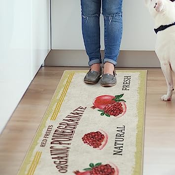 Machine Washable Wrinkle Free Coffee Cup Design Cotton 2 x 5 Kitchen Runner Rug (20" x 59", Beige)