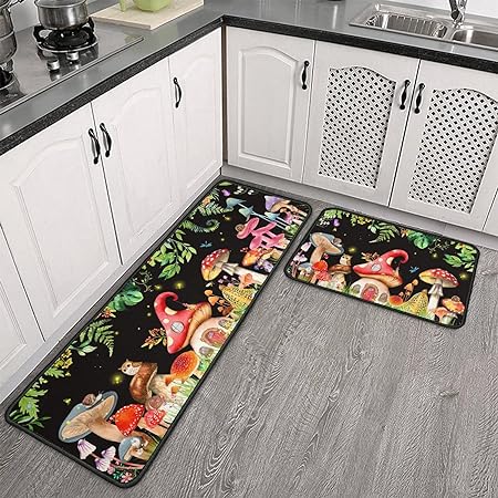 2-Piece Non-Slip Washable Absorbent Microfiber Kitchen Floor Decorative Mat 17 "x47+17 "x30