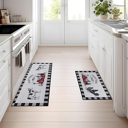 Sets of 2, Non Slip Washable Bohemian Rugs, Boho Kitchen Decor, 17"x30"+17"x47"