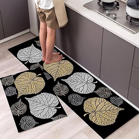 Printed Cushioned Non-Slip Kitchen Runner 2 PCS Set 16×24+16×47inch