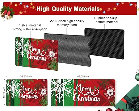 2PCS Christmas Cushioned Non Slip Floor Mat, (Black,L)