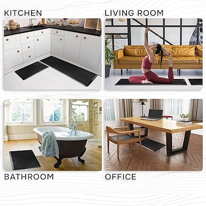 2 Pcs Black Anti Fatigue, Comfort for Standing up, Non Skid Washable Mats, 17.3"X28"+17.3"X47"