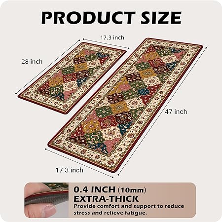 2 Pieces Anti-Fatigue Non-Slip Comfort Standing Kitchen Rugs 17.3x28+17.3x47 Black