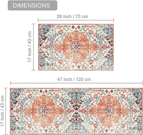 Set of 2 Non Slip Thick Kitchen Rugs and Mats, 17"x47"+17"x28"