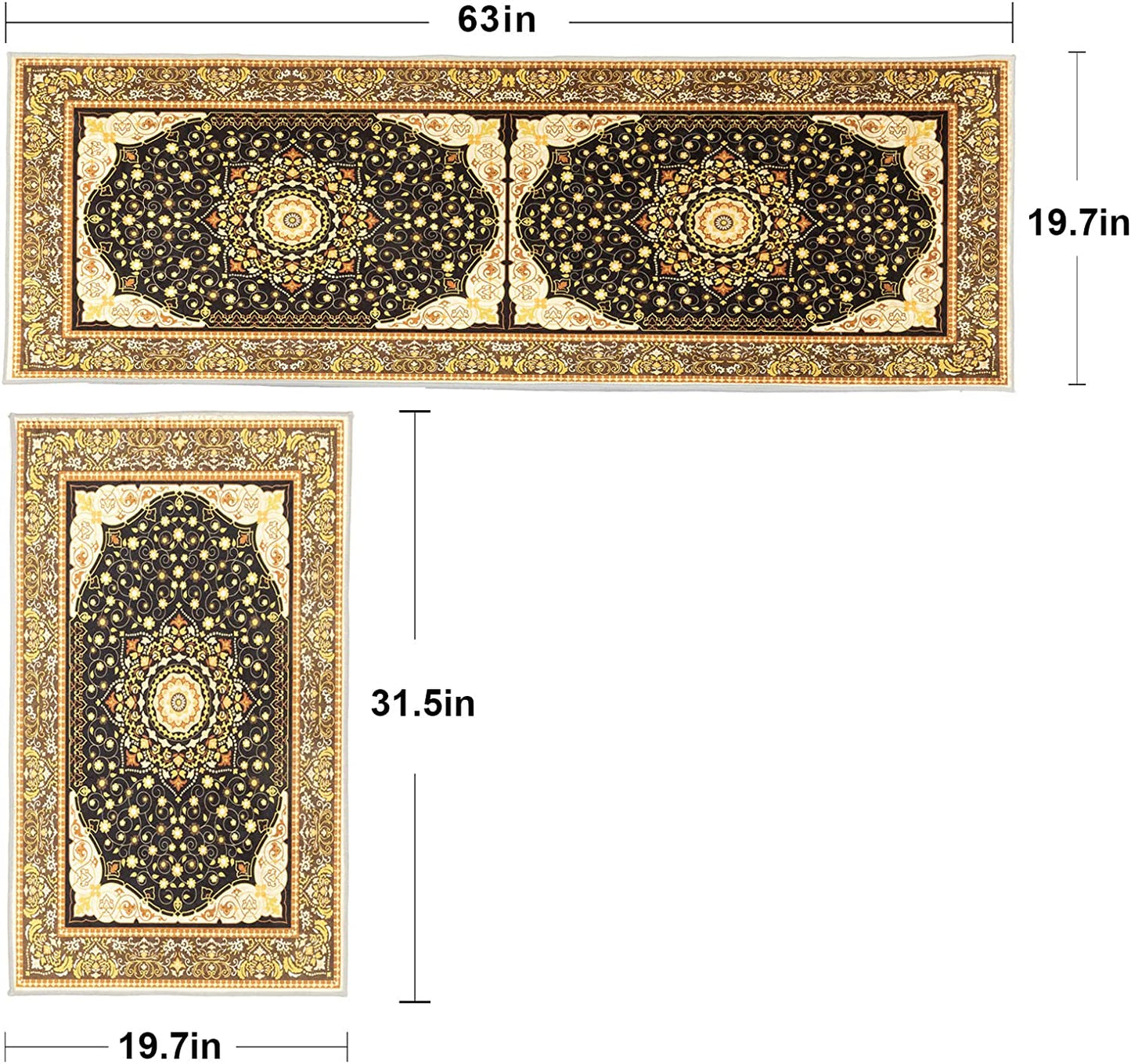 Set of 2 Non-Slip Bohemian Kitchen Runner Rug 63*19.7/31.5*19.7