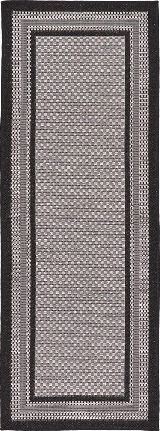 Outdoor Border Collection Solid Casual Transitional Indoor and Outdoor Flatweave Gray Area Rug