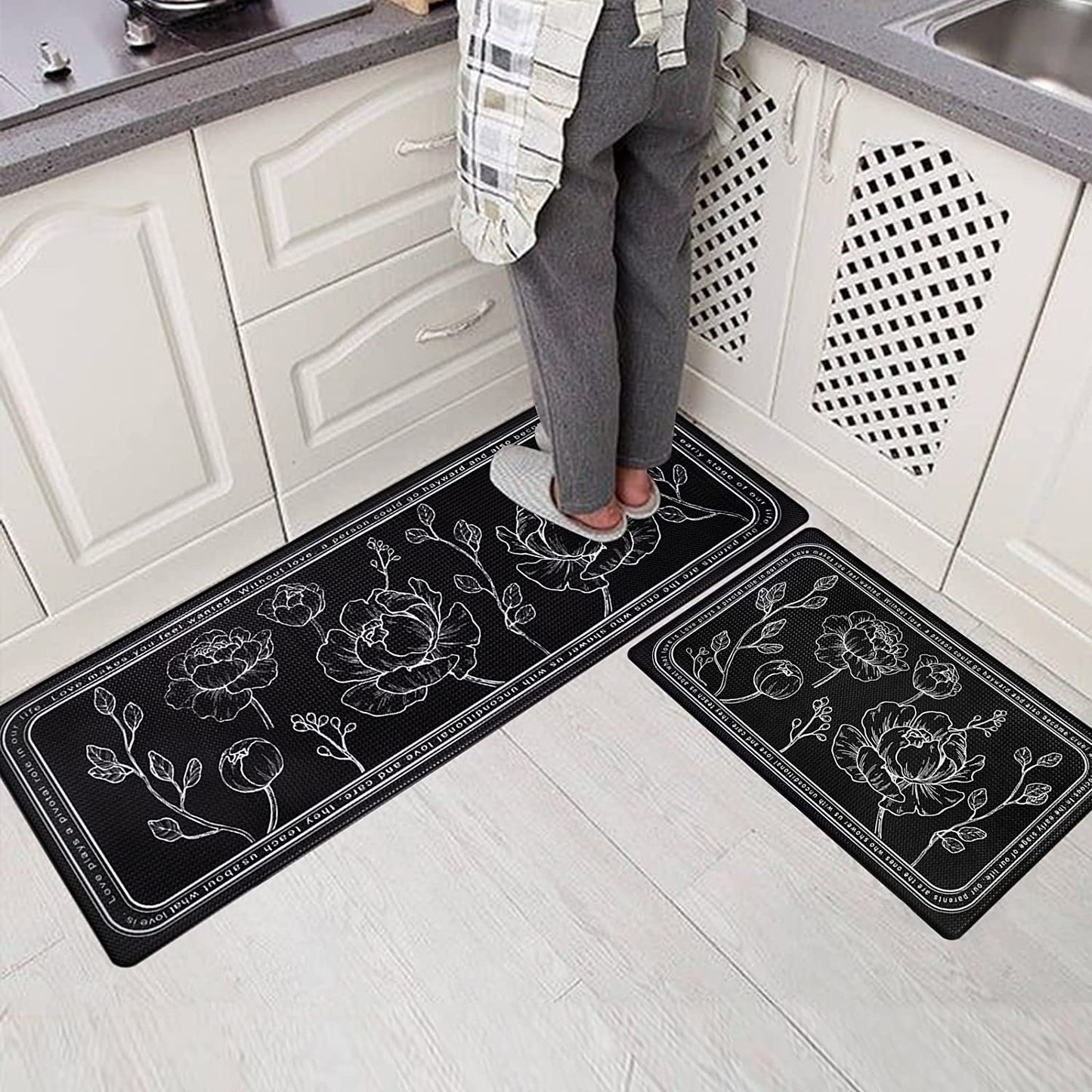 Set of 2- Cushioned Anti Fatigue Kitchen Mat 17"x47"+17"x29",