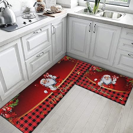 Non Skid Washable Set of 2, Winter Kitchen Decor Floor Mat Under Sink Mat Throw Rug for Doormat