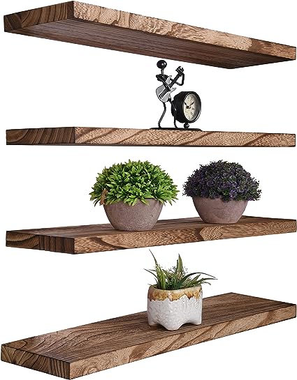 Nature Wood Floating Shelves for Wall Decor, Set of 4 Wooden 36 Inch