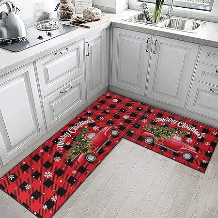 Non Skid Washable Set of 2, Winter Kitchen Decor Floor Mat Under Sink Mat Throw Rug for Doormat