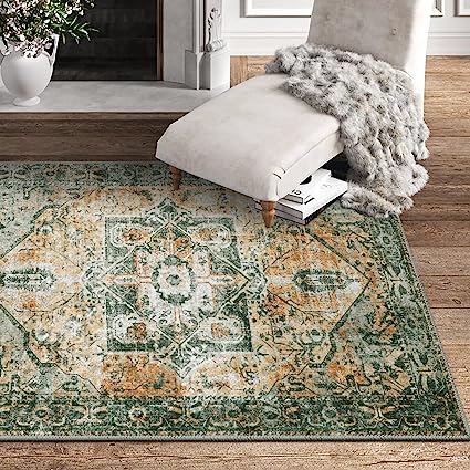 Non-Slip Distressed Vintage Persian Oriental, Small Accent Throw Low Pile Traditional Area Rug - 2' X 3'