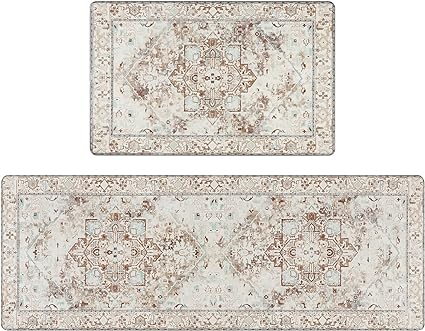 Grey Comfort Kitchen Floor Carpet Runner for Laundry, 17”x28”+17”x47”