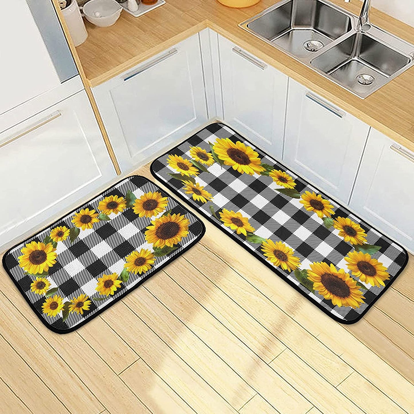 2 Pieces Honeycomb Beehive Wasp Bumblebee Anti Fatigue Kitchen Rug Set - 20"x28"+20"x47" 20"x28"+20"x47"