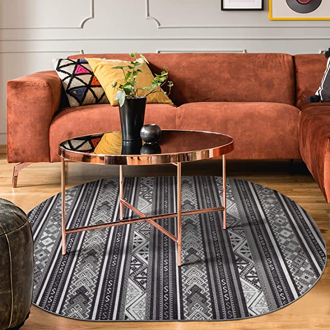 Moroccan Geometric Low Profile Pile Indoor Area Rugs Black