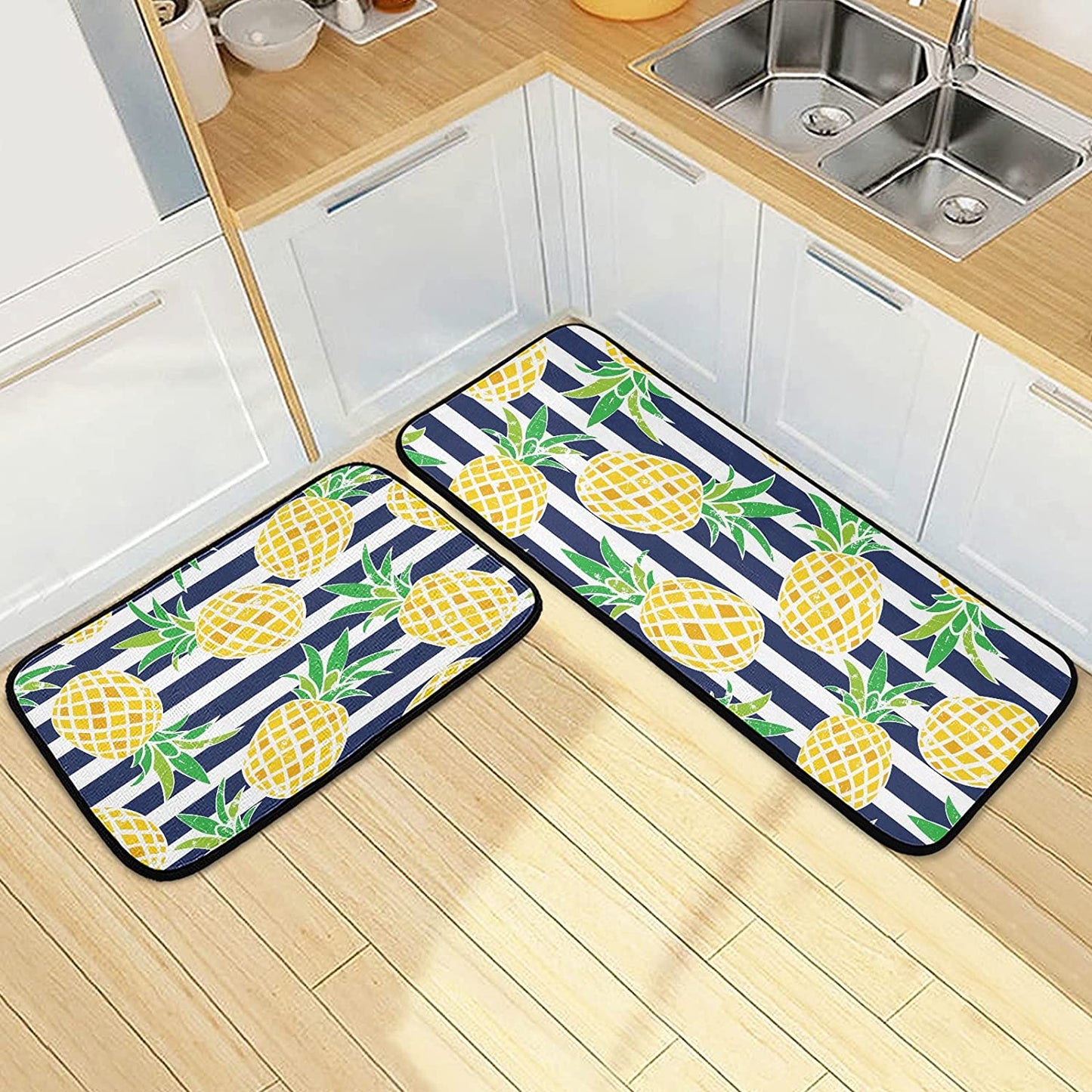 2 Pieces Honeycomb Beehive Wasp Bumblebee Anti Fatigue Kitchen Rug Set - 20"x28"+20"x47" 20"x28"+20"x47"