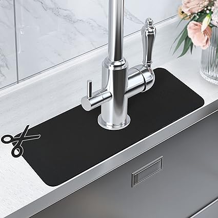 Diatomite, Cuttable Mat for Kitchen Sink 14.5''x5.5'' (Black, 1 Pack)
