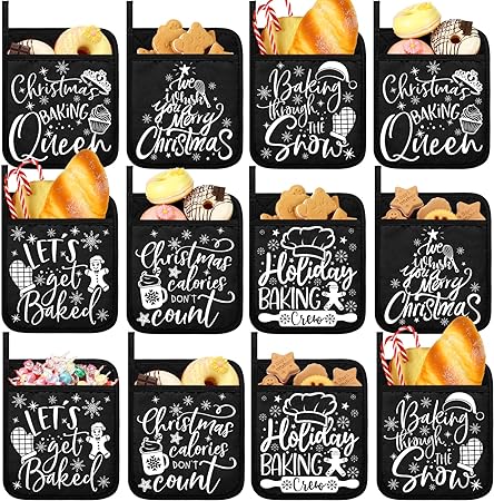 Machine Washable Heat Resistant Christmas Pot Holders with Pocket Xmas Funny Pot Mat, (Black,6 Pieces)