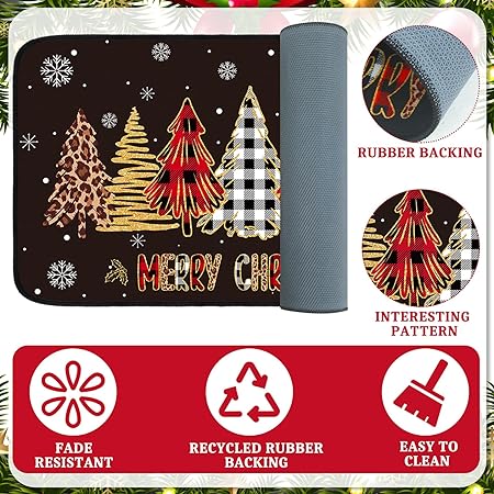 Non Slip Santa Claus Snow Gnome Low Profile Plaid Winter Decorative Christmas Rug 17x29 and 17x47 Inch