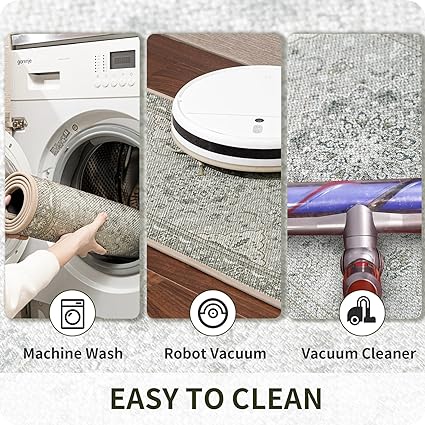 Non Skid Washable Absorbent Kitchen Runner Rugs 2 Pcs, 17"x32"+17"x48" (Brown)