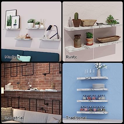 4 Sets White Floating Shelves for Wall