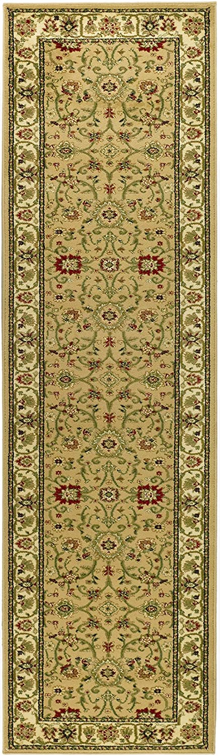 Lyndhurst CollectionTraditional Oriental Non-Shedding Stain Resistant Living Room Bedroom Accent Rug Beige / Ivory