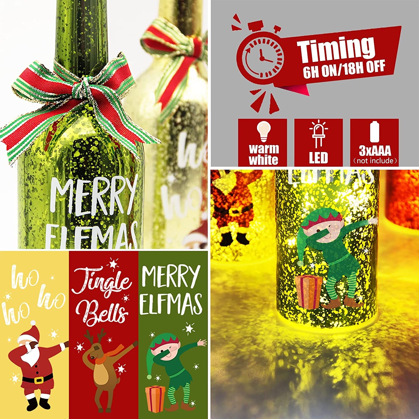 Christmas Decor Wine Bottle Lights, Battery Operated LED Glass with Timer