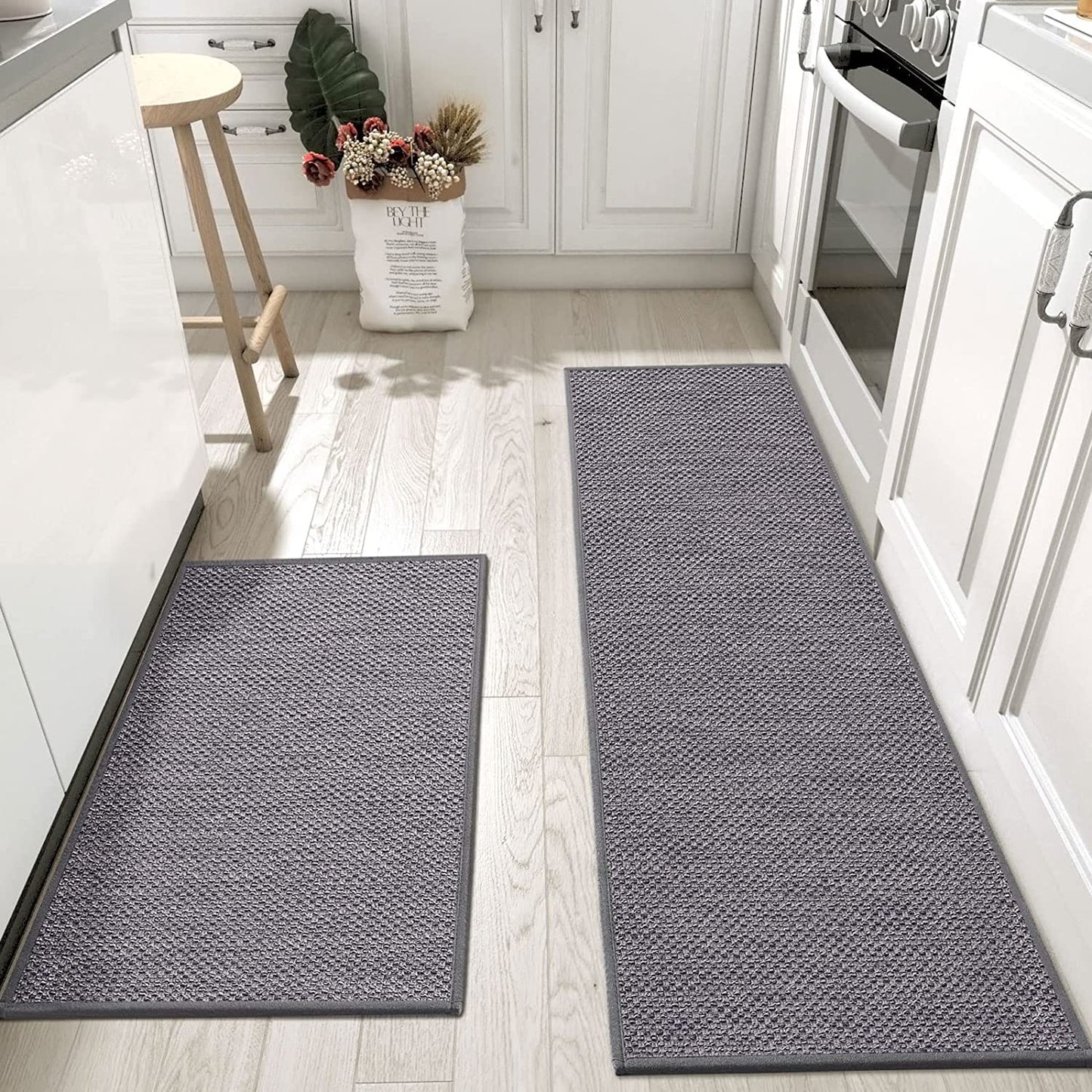 Non slip, washable, 2 PCS Woven Kitchen Rug Set of 2 - Khaki