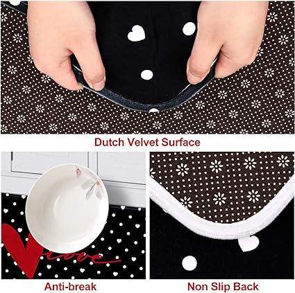 2 Pcs Valentines' Day, Black Kitchen Area Rug Set, Non Slip Backing, Absorbent Anti Fatigue Kitchen Mats