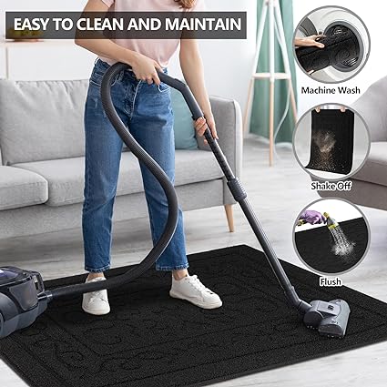 Machine Washable Non-Slip Rubber Backing Entrance Rug, Low Profile Absorbent Dirt Trapper Doormat