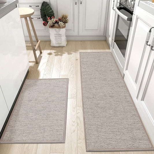 Non slip, washable, 2 PCS Woven Kitchen Rug Set of 2 - Khaki