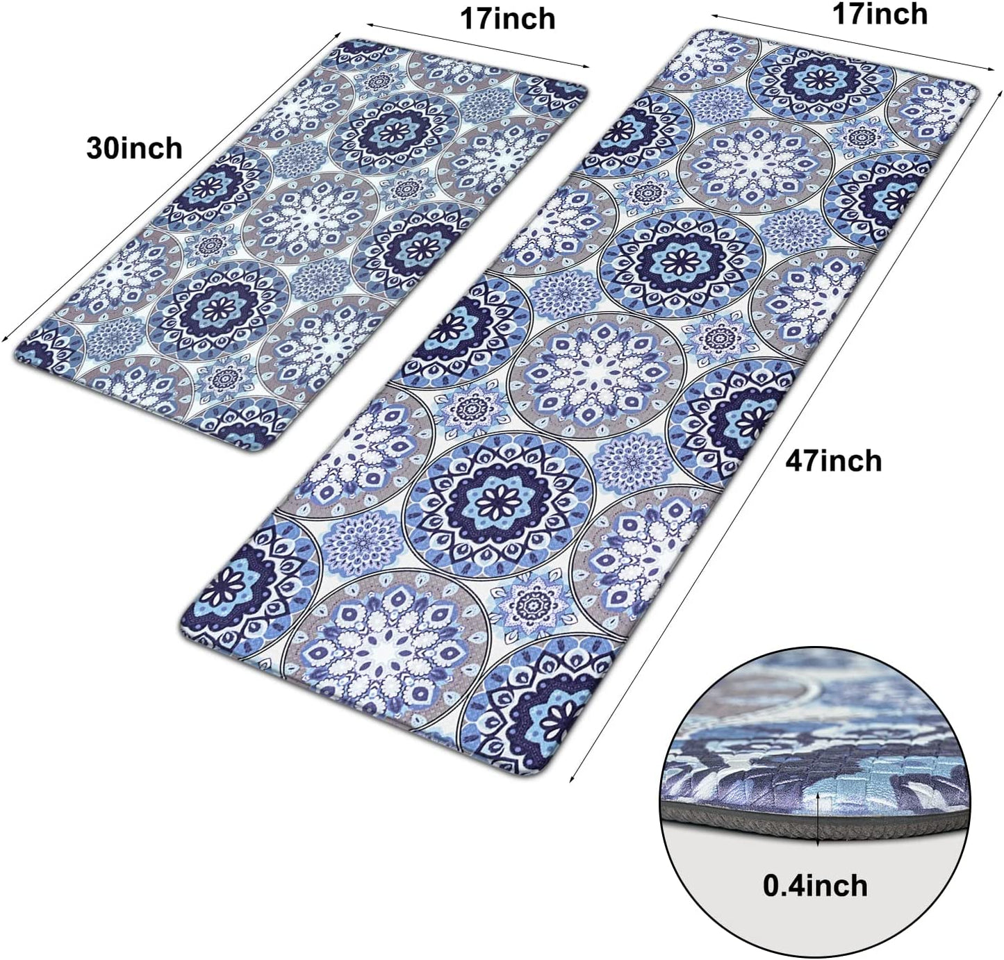 2 Pcs Anti Fatigue Waterproof PVC Non Skid Washable, Cushioned Comfort Mats, 17'' x 47''+17'' x 30''