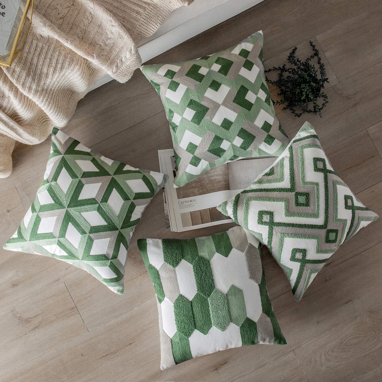 Set of 4 Geometric Series Throw Pillow Case Cushion Cover