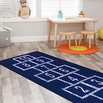 Machine Washable Wrinkle Free Abstract Hopscotch Design Cotton 3x6 Kid's Area Rug