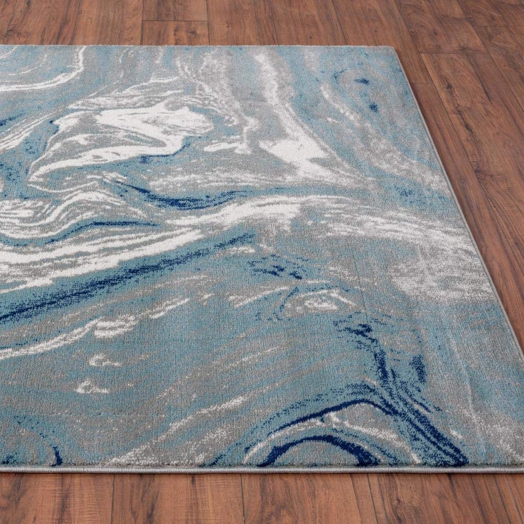 Victoria Collection Modern Soft Area Rug Blue