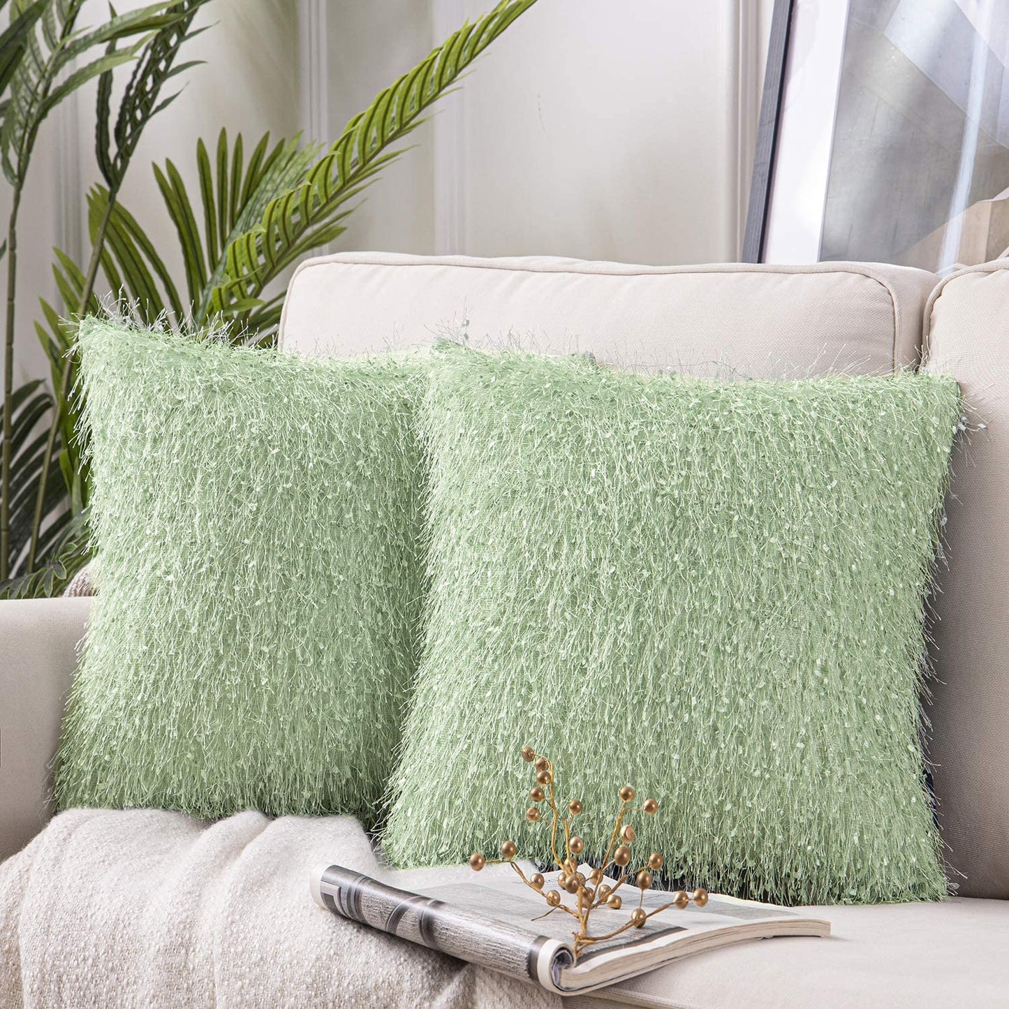 Pack of 2 Shiny Tassel with Flakes Throw Pillow Covers Luxurious Velvet Series Decorative Pillowcases Cushion Cover