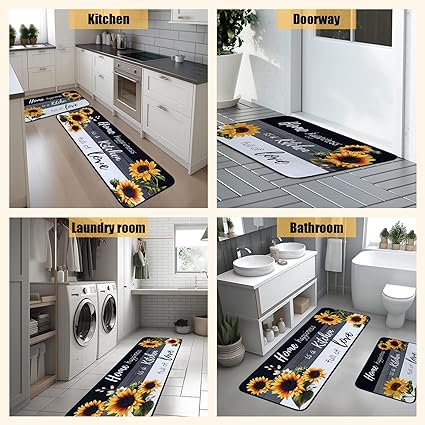 Non Skid Washable Microfiber mats for Kitchen Floor, Kitchen Rules Theme Kitchen Cushioned Runner Rug Decor Sets of 2,Size 17"x 47"+17"x 30"